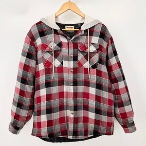 Wrangler Authentics Plaid Quilted Flannel Jacket Sz M  Red Black Quilted Lining